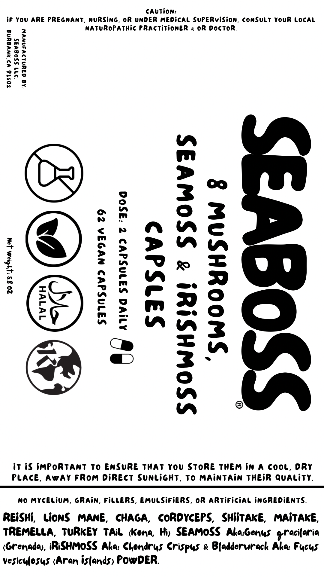 8 GOURMET MUSHROOMS W/ SEAMOSS & IRISHMOSS CAPSULES