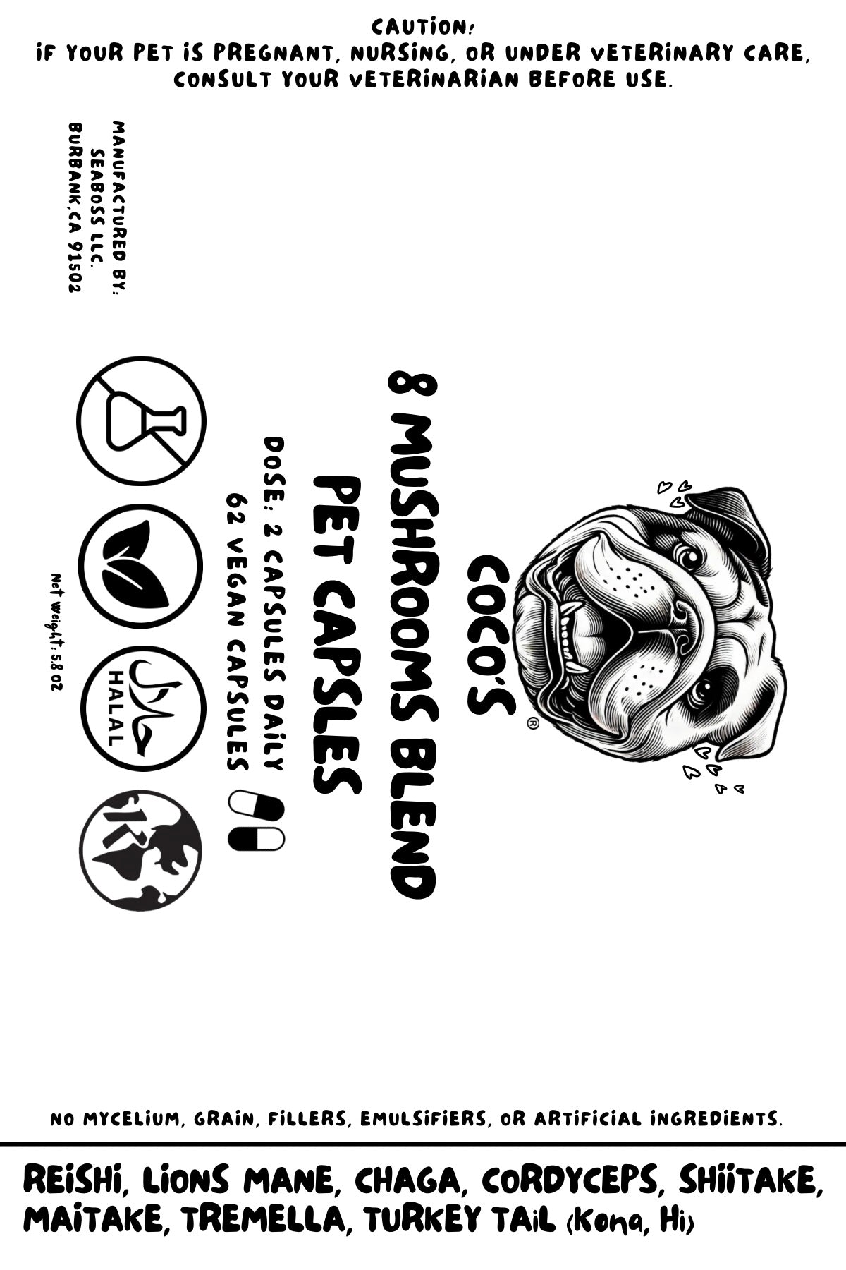 Coco's 8 Mushroom Pet Capsules (Canine)