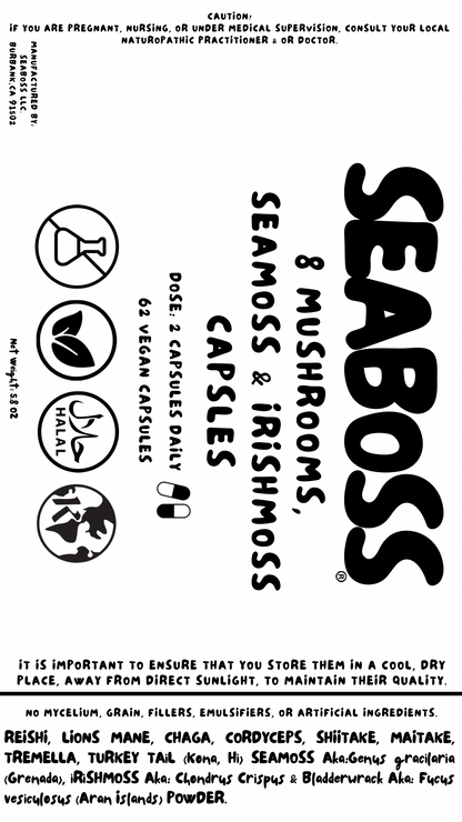8 GOURMET MUSHROOMS W/ SEAMOSS & IRISHMOSS CAPSULES